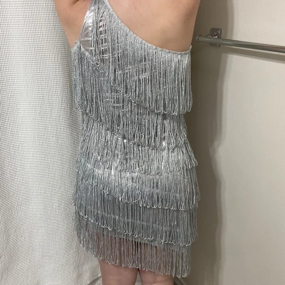 Spirit Halloween women’s silver flapper girl dress. Size adult small (4-6) - Picture 5 of 14